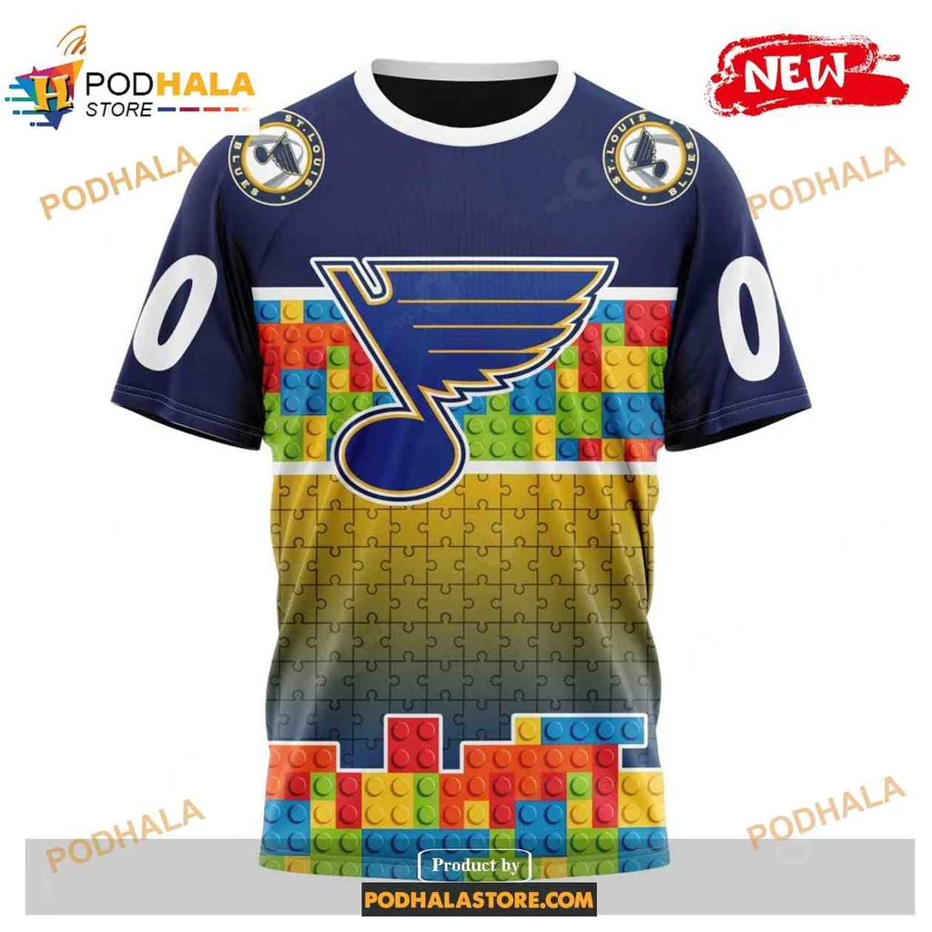 Playful St Louis Blues AOP Hoodie With Colorful Puzzle Gradient Design Playful St Louis Blues AOP Hoodie With Colorful Puzzle Gradient Design