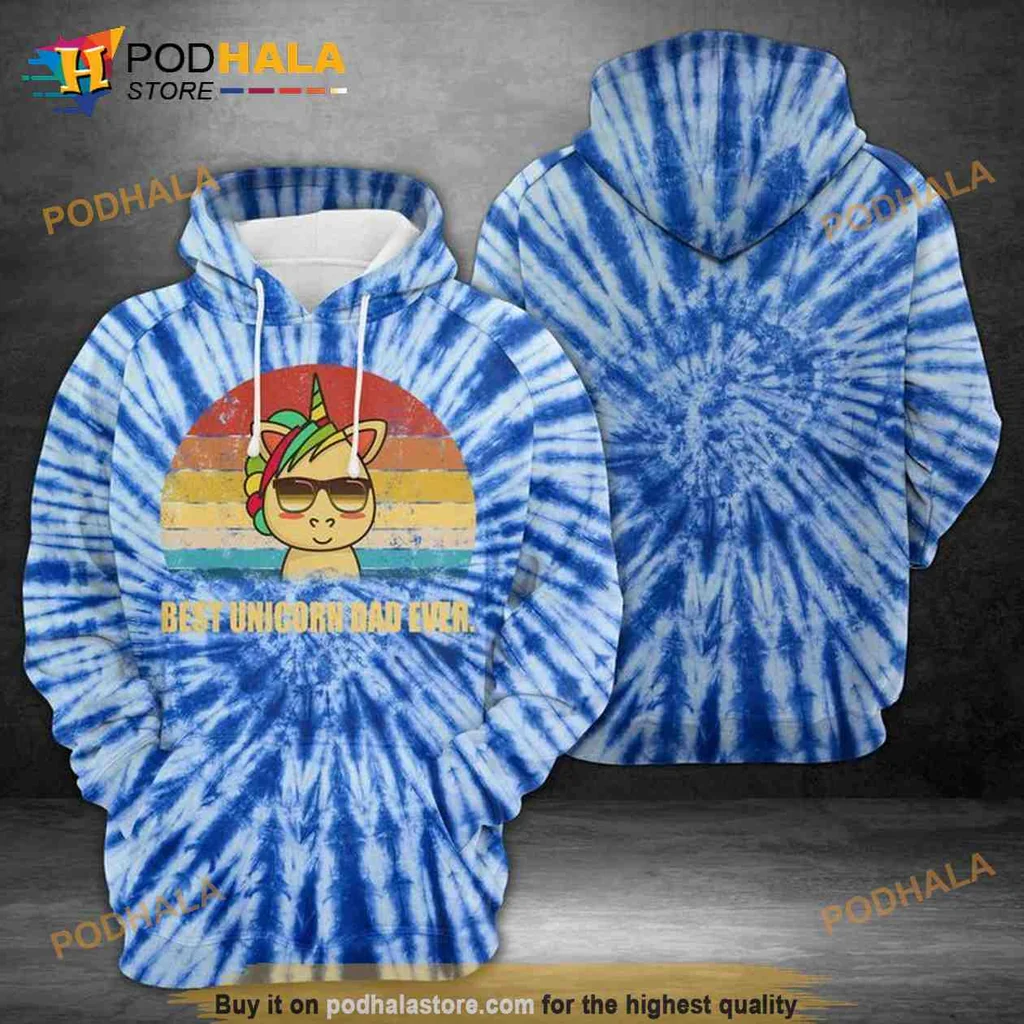Playful Tie Dye Unicorn Dad 3d Hoodie With Colorful Cartoon Design