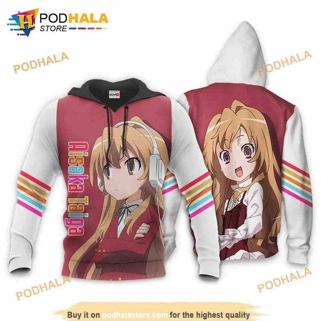 Playful Toradora Anime Character 3d Hoodie With Colorful Design And Headphones