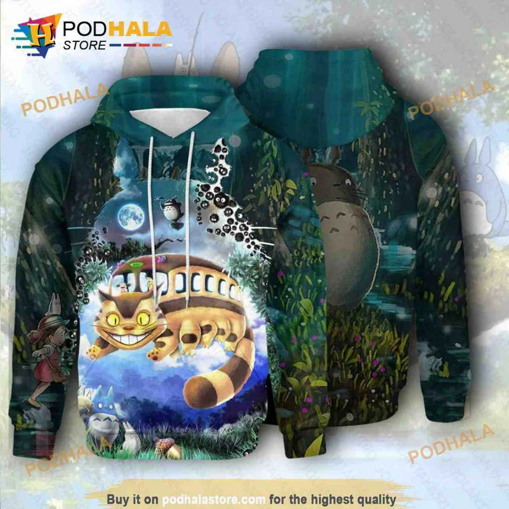 Playful Totoro Forest 3d Hoodie With Colorful All Over Print