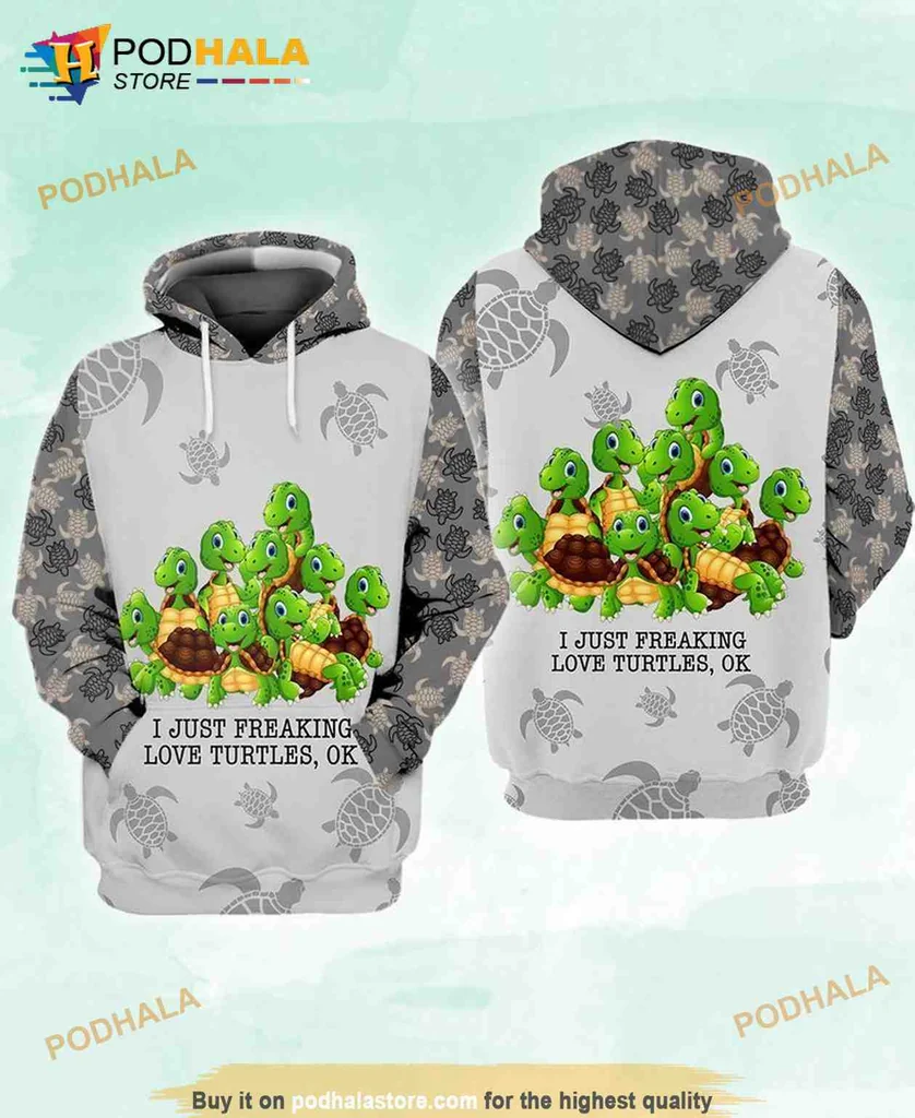 Playful Turtle Lover 3d Hoodie With Cartoon Turtles And Fun Text