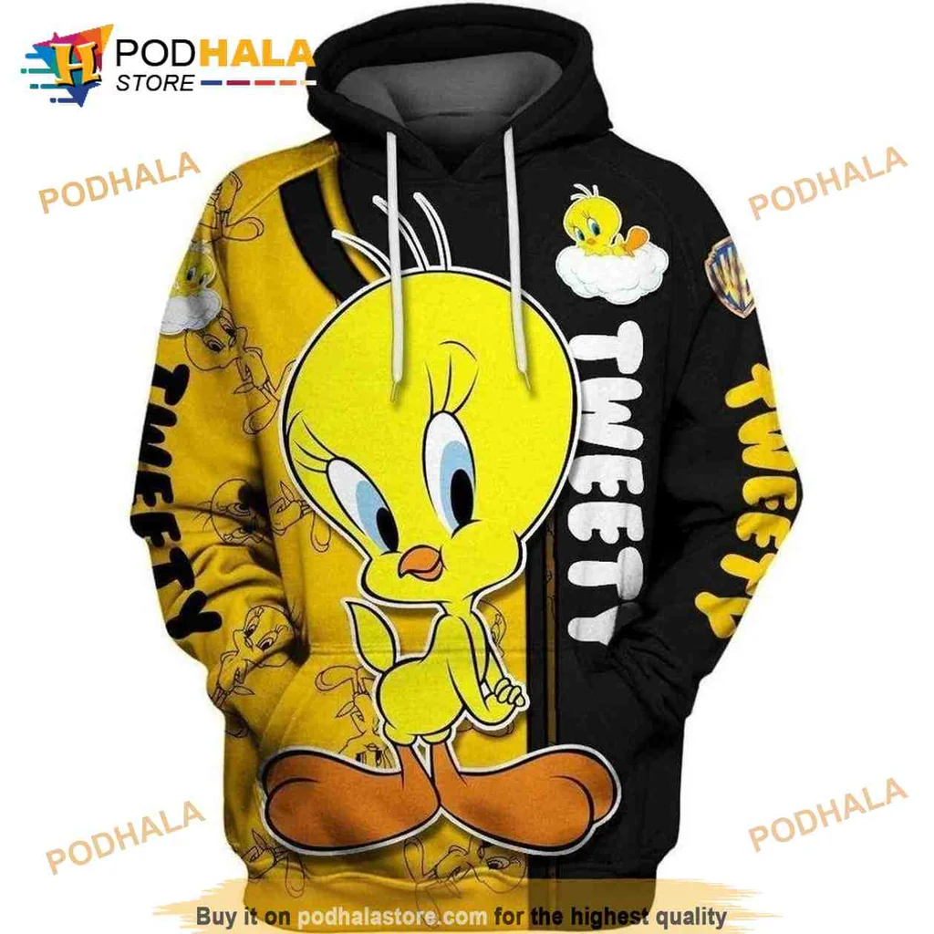 Playful Tweety Bird 3d Hoodie With Vibrant Yellow Graphic Design