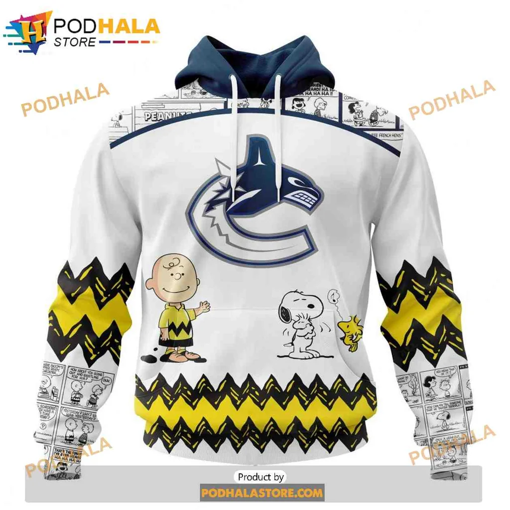 Playful Vancouver Canucks Peanuts 3d Hoodie Featuring Charlie Brown And Snoopy