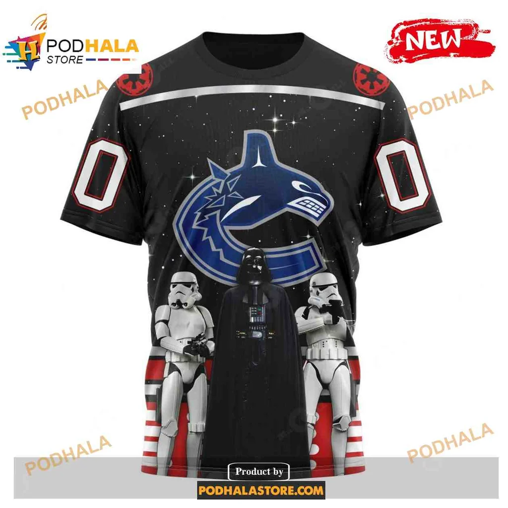 Playful Vancouver Canucks Star Wars AOP Hoodie With Stormtroopers Playful Vancouver Canucks Star Wars AOP Hoodie With Stormtroopers