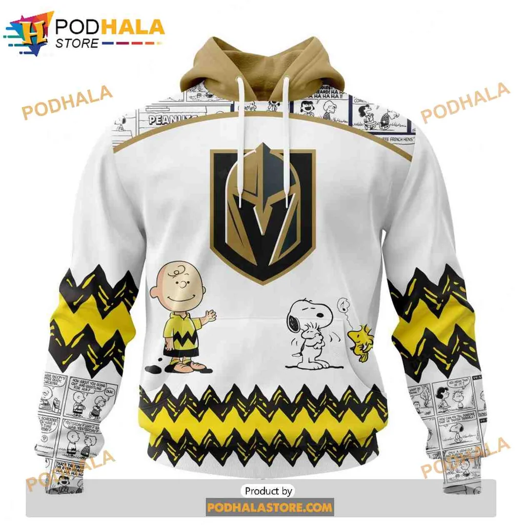 Playful Vegas Golden Knights Peanuts 3d Hoodie Featuring Charlie Brown And Snoopy