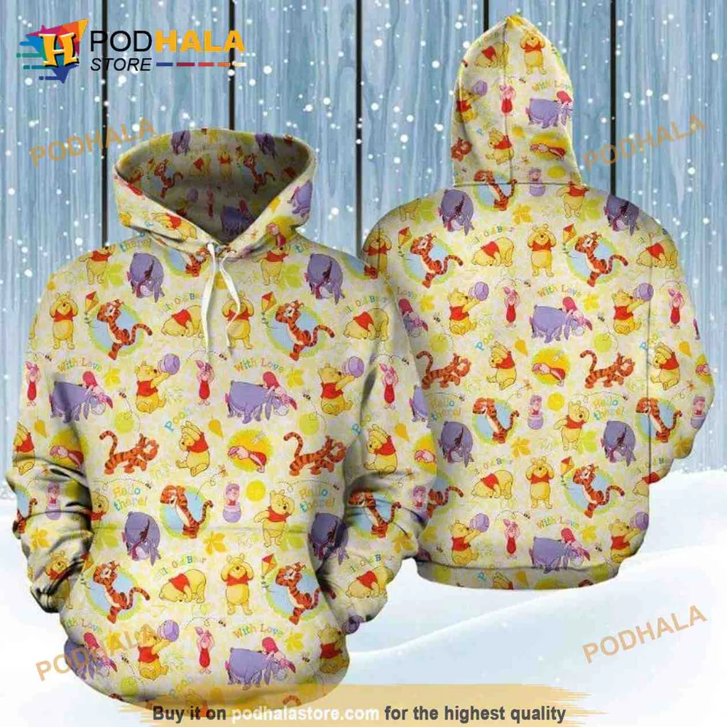 Playful Winnie The Pooh 3d Hoodie Featuring Pooh, Tigger, Eeyore, And Piglet