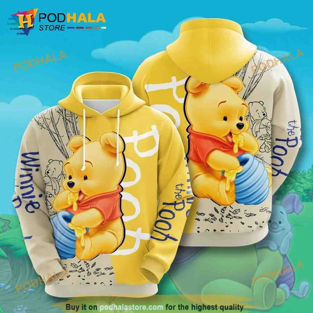 Playful Winnie The Pooh 3d Hoodie With Joyful Honey Pot Design