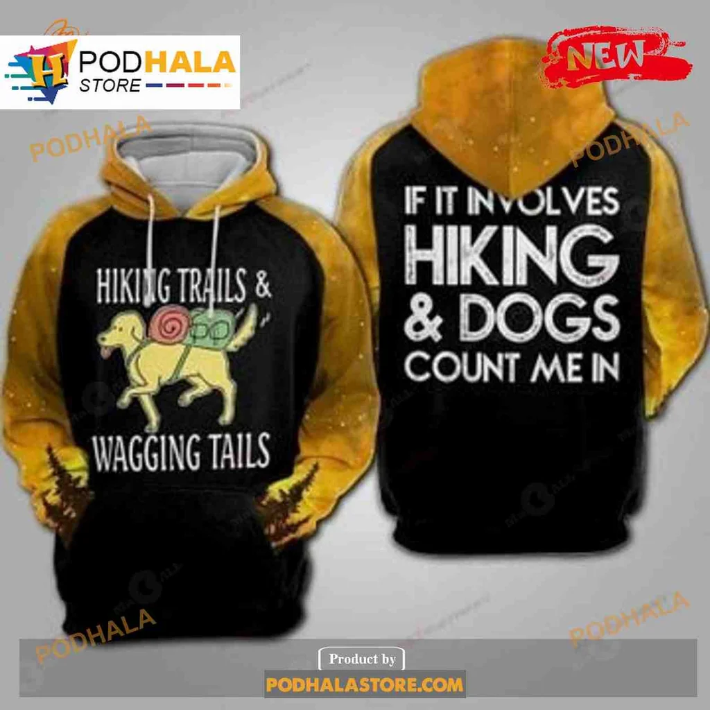 Playful Yellow Dog Hiking 3d Hoodie With Wagging Tails Design