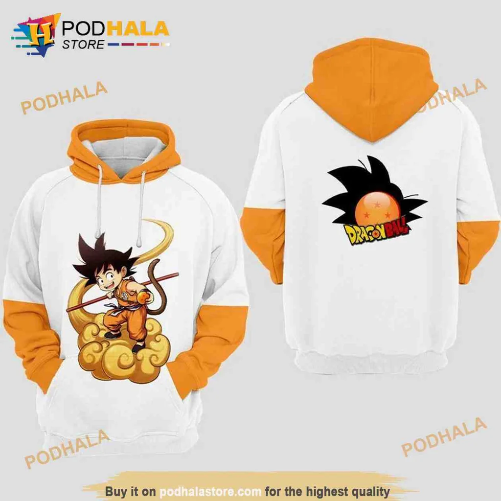 Playful Young Goku Dragon Ball 3d Hoodie Riding On Cloud With Logo