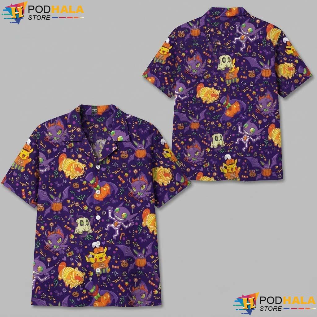 Poke Delights Halloween Hawaiian Shirt Spooky Fantasy Anime Button Up