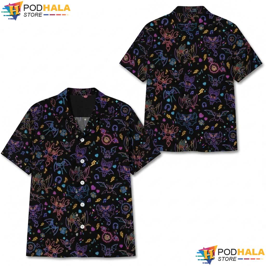 Poke Neon Bats Halloween Hawaiian Shirt Colorful Spooky Fantasy Aloha