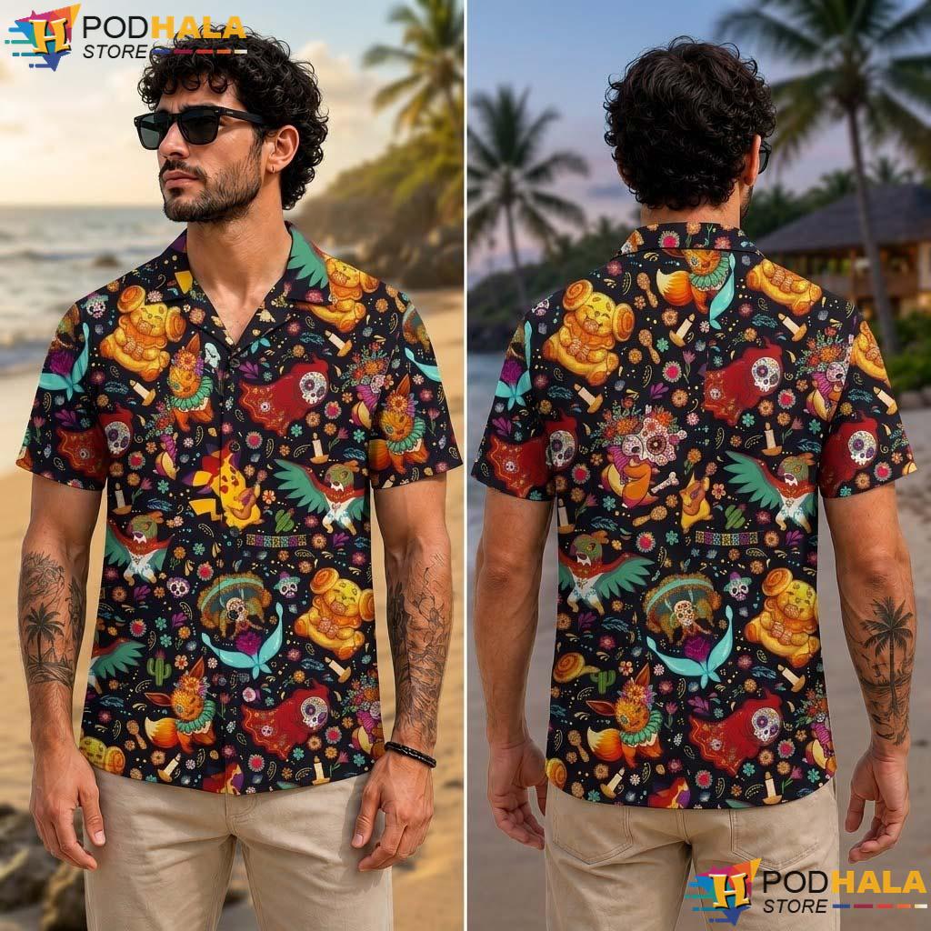Poke Sugar Skull Halloween Aloha Shirt Dia De Los Muertos Party Top Poke Sugar Skull Halloween Aloha Shirt Dia De Los Muertos Party Top