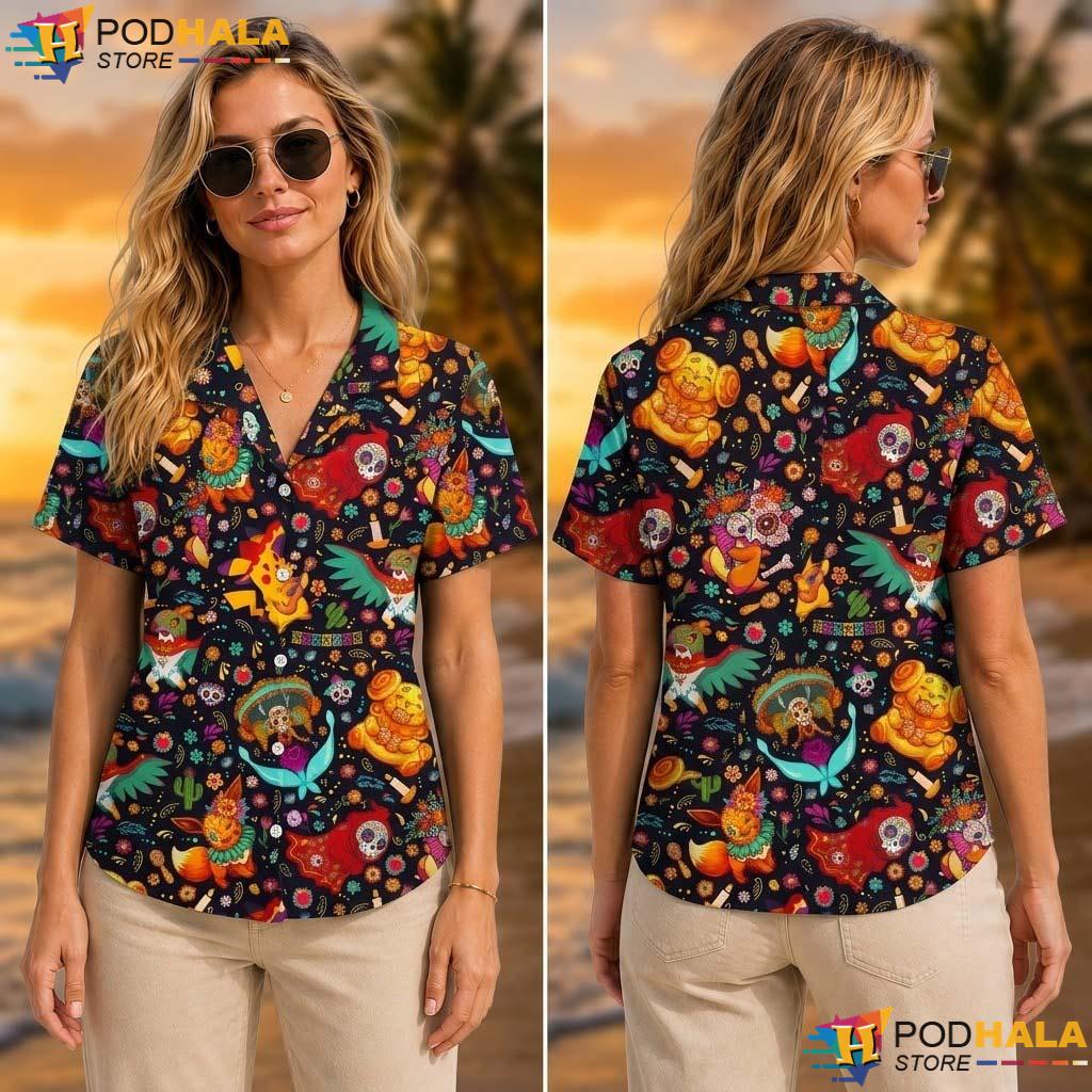 Poke Sugar Skull Halloween Tropical Shirt Dia De Los Muertos Party Top Poke Sugar Skull Halloween Tropical Shirt Dia De Los Muertos Party Top