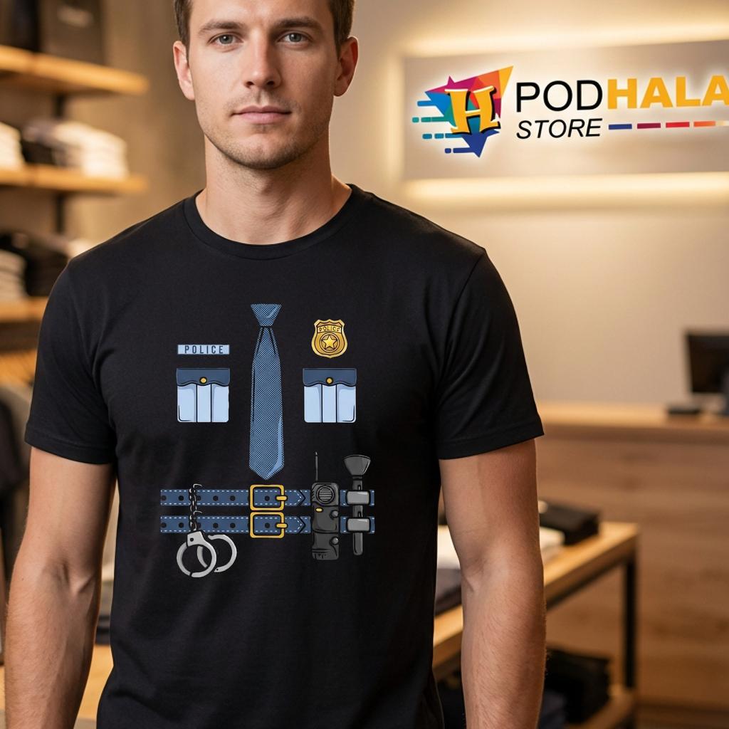 Policeman Officer Costume Halloween T-Shirt Police Apparel Mens Outfit