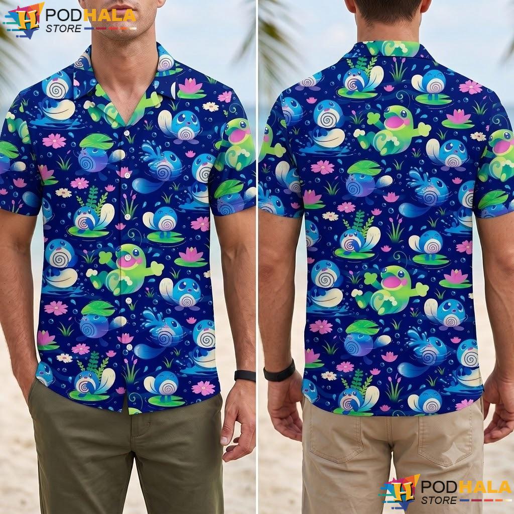 Poliwag Water Pattern Aloha Shirt Tropical Summer Beach Outfit Top Poliwag Water Pattern Aloha Shirt Tropical Summer Beach Outfit Top