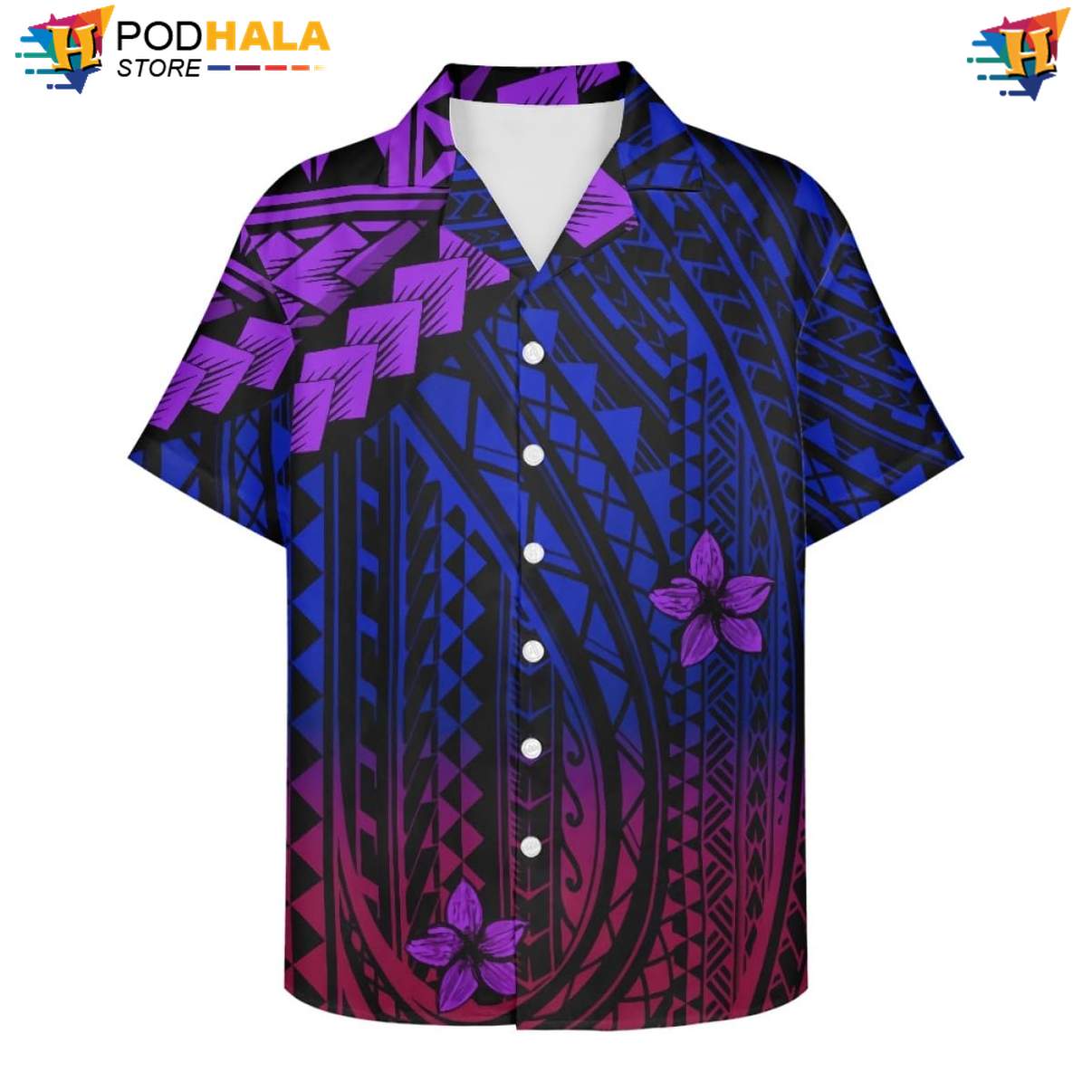 Polynesian Samoa Plumeria Aloha Shirt Mens Traditional Island Beachwear