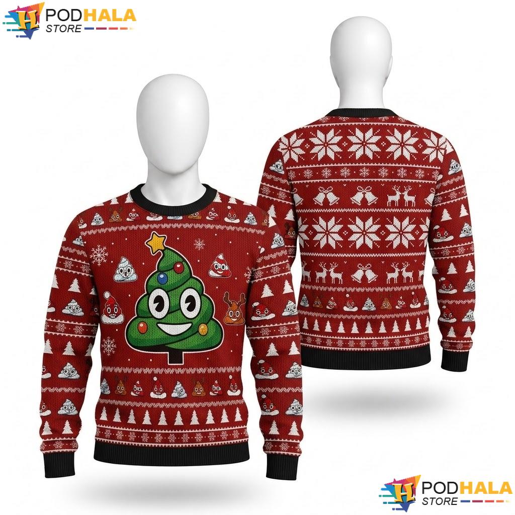 Poop Emoji Silly Tree Ugly Christmas Sweater Funny Colorful Xmas Outfit