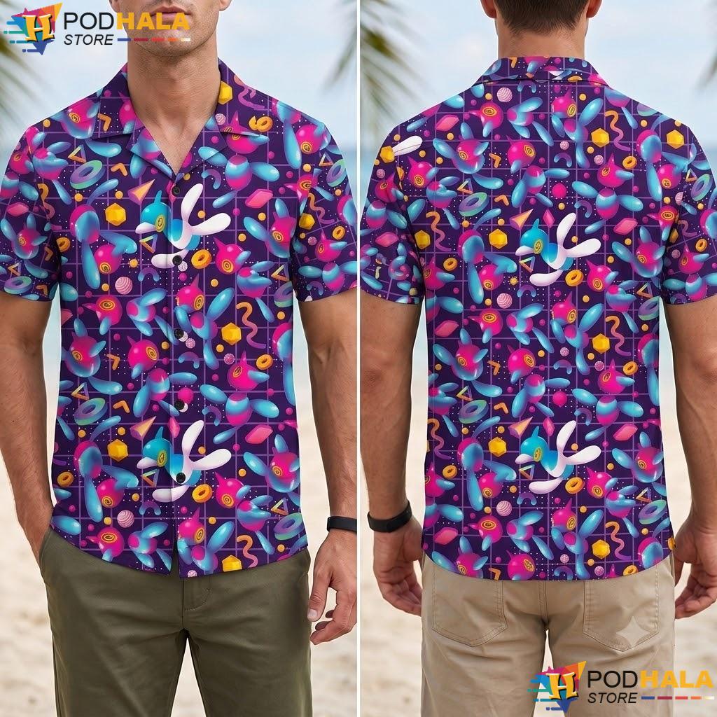 Porygon Retro Cyber Button Up T-Shirt Colorful Summer Beach Outfit Top Porygon Retro Cyber Button Up T-Shirt Colorful Summer Beach Outfit Top