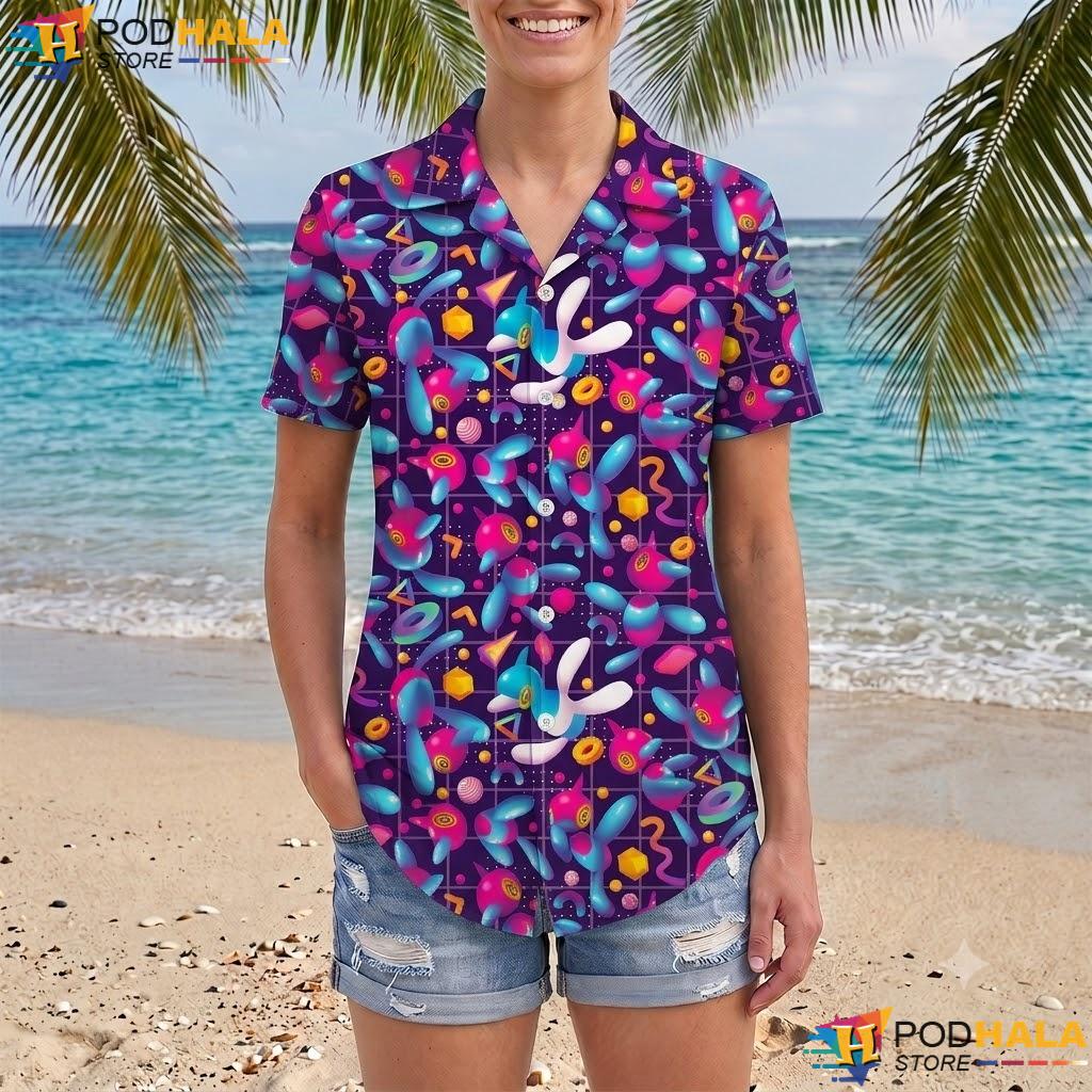 Porygon Retro Cyber Button Up Tshirt Colorful Summer Beach Outfit Top Porygon Retro Cyber Button Up Tshirt Colorful Summer Beach Outfit Top