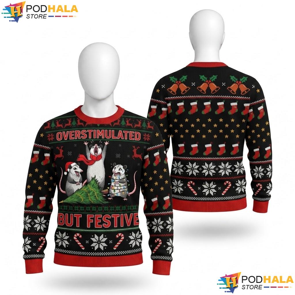 Possum Overstimulated Ugly Christmas Sweater Funny Festive Outfit