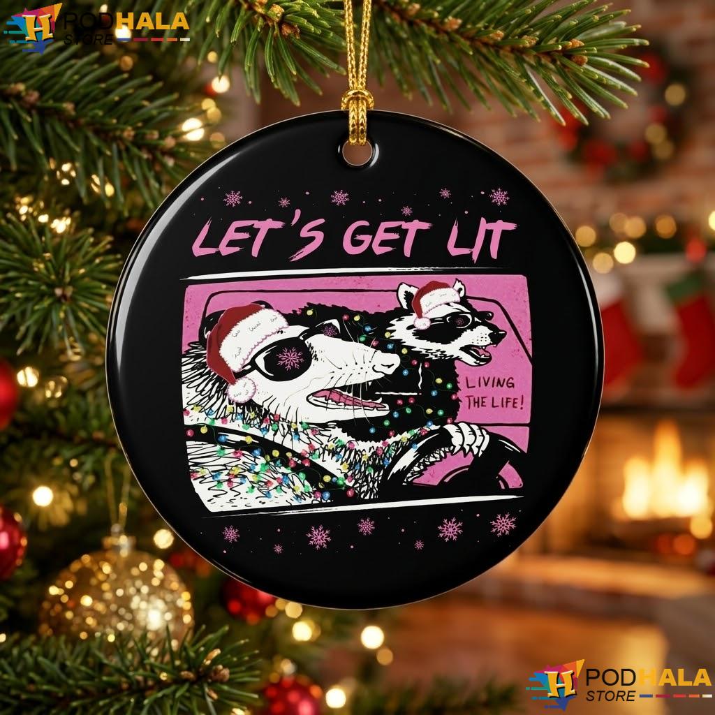 Possum Raccoon Trash Street Christmas Ornament Funny Pink Holiday