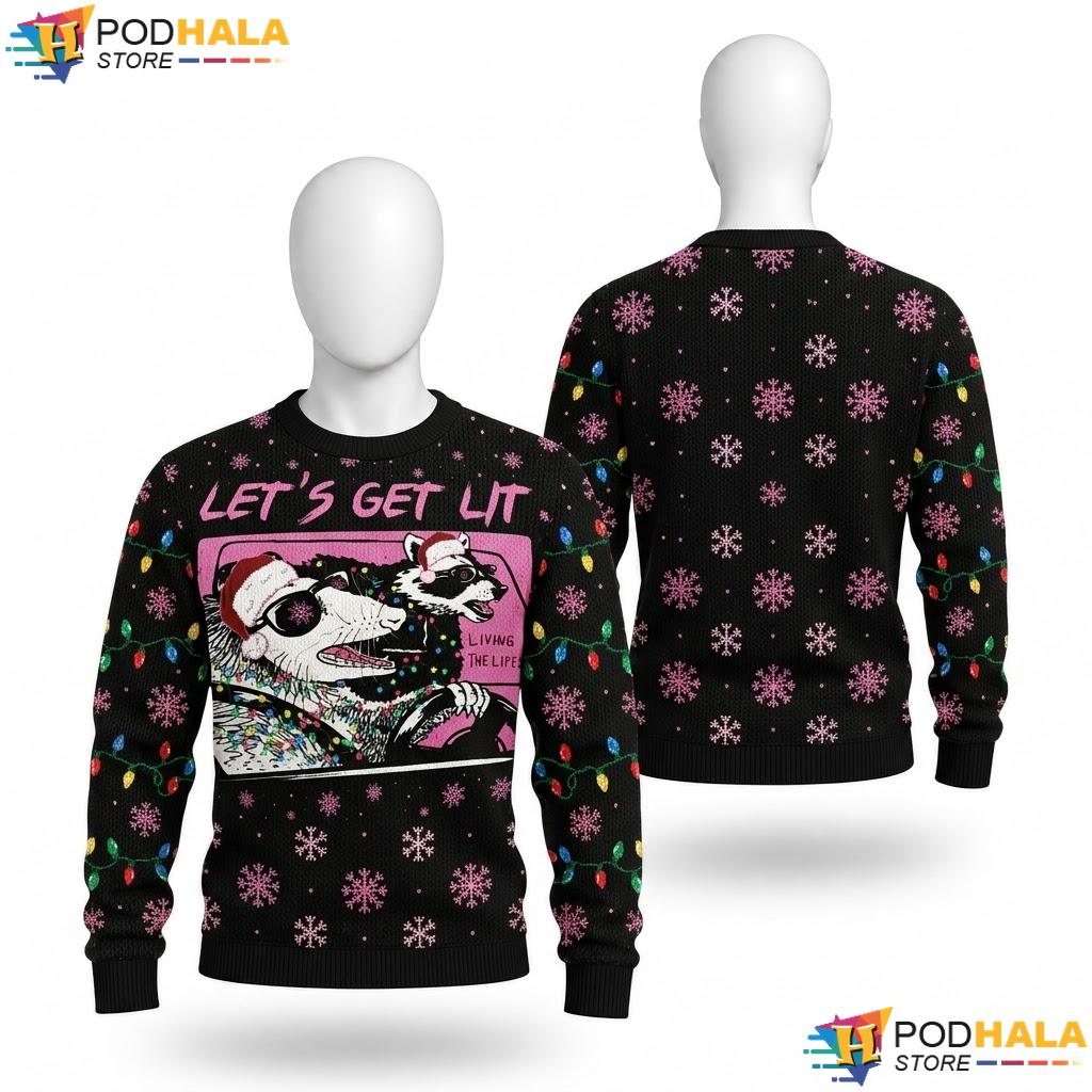 Possum Raccoon Trash Street Christmas Sweater Funny Pink Holiday Top
