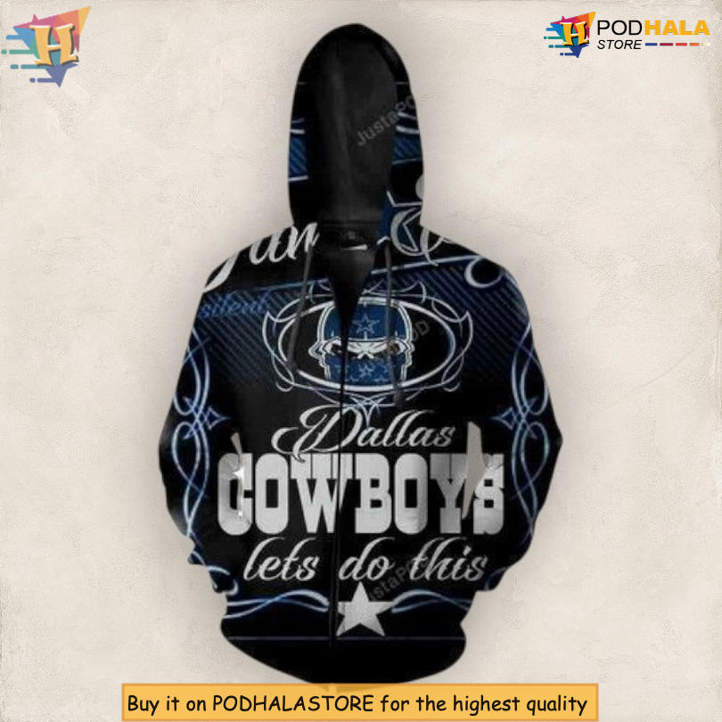 Power Skull Artwork Dallas Cowboys Hoodie 3D All Over Print Zip Up NFL