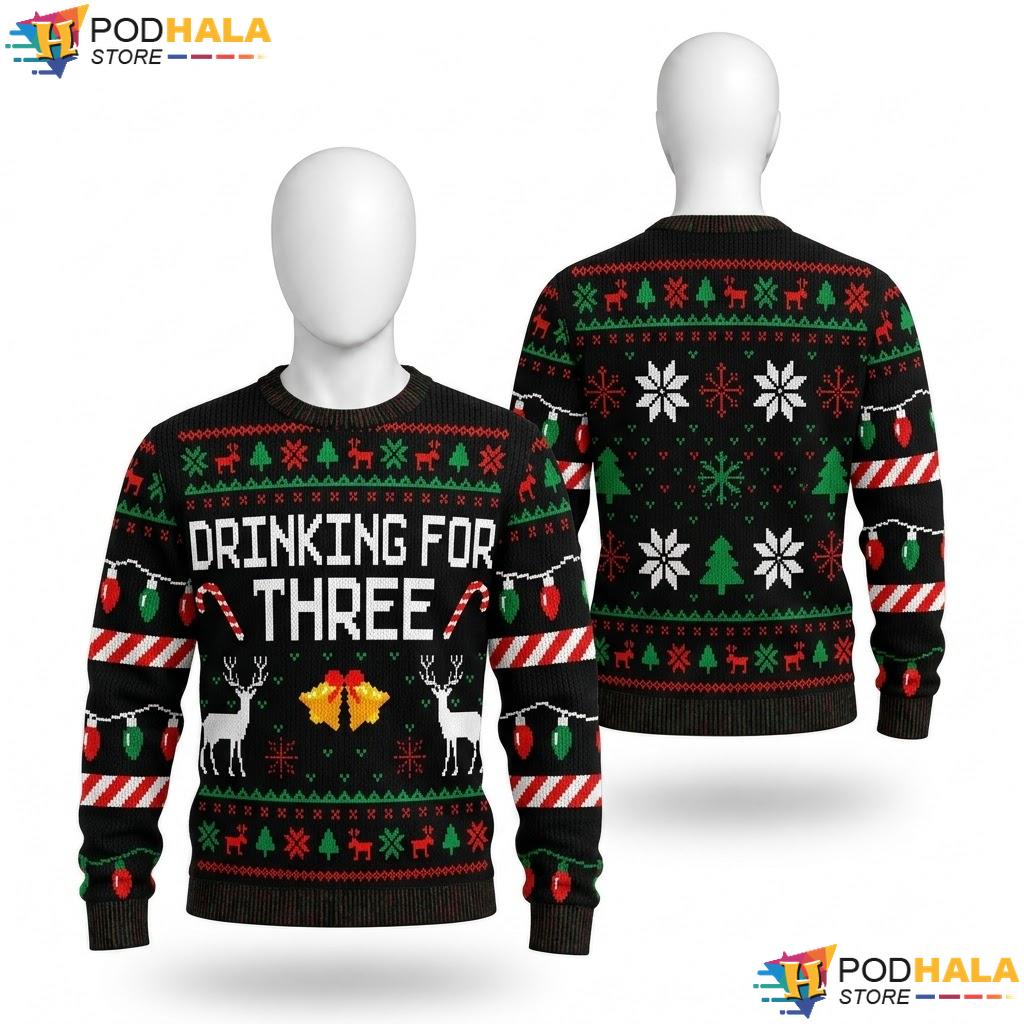 Pregnancy Mom Dad Ugly Christmas Sweater Drinking For Three Top