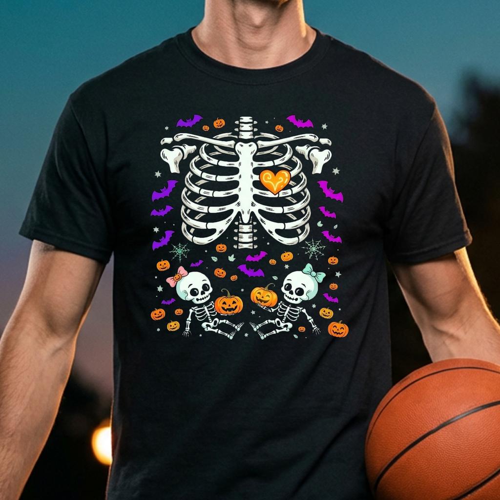 Pregnant Skeleton Twin Baby Halloween Tee Pregnancy Announcement Pregnant Skeleton Twin Baby Halloween Tee Pregnancy Announcement