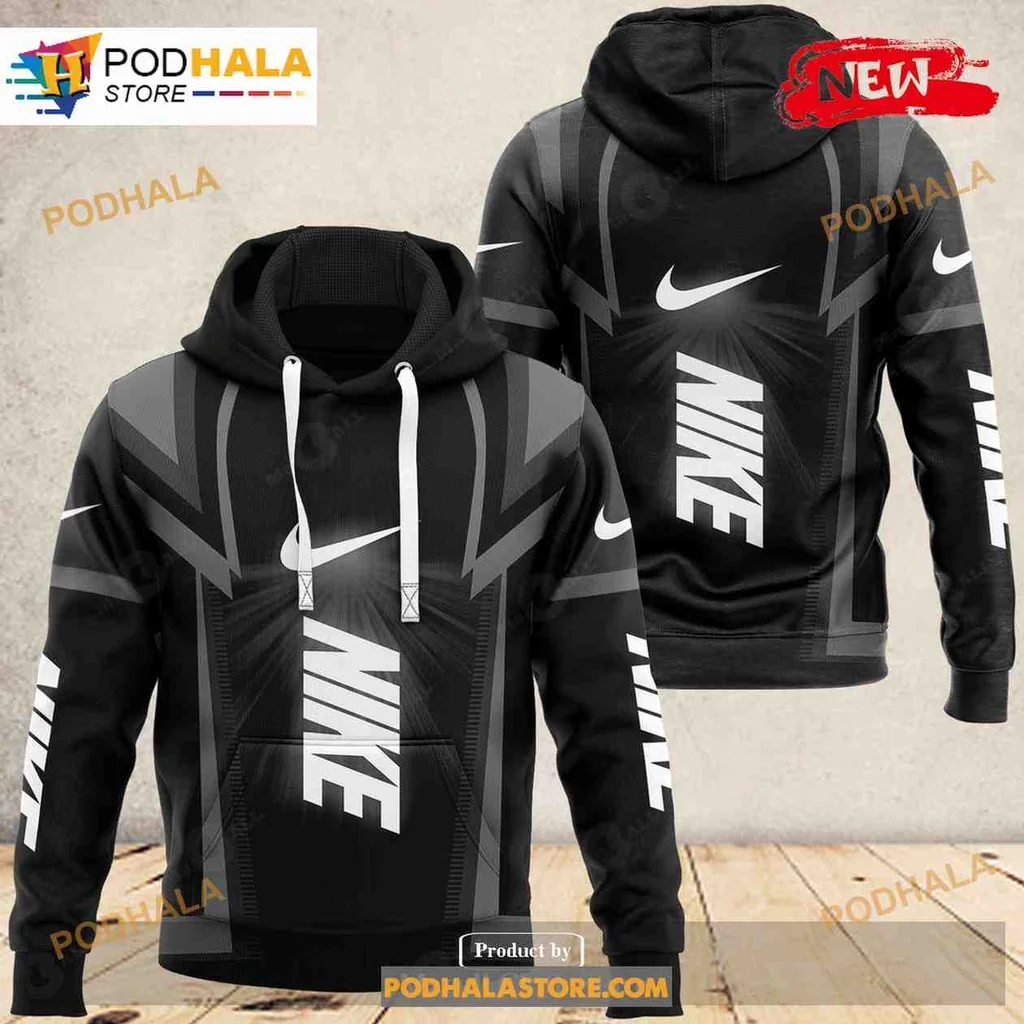 Premium Black Nike Logo 3d Hoodie With Geometric Design