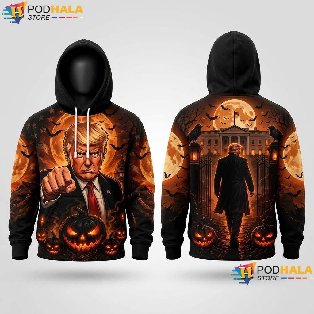 President Castle Halloween AOP Hoodie Trump Spooky Gothic Pumpkin Top