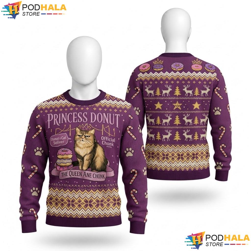 Princess Donut Cat Cupcakes Ugly Christmas Sweater Whimsical Xmas Top
