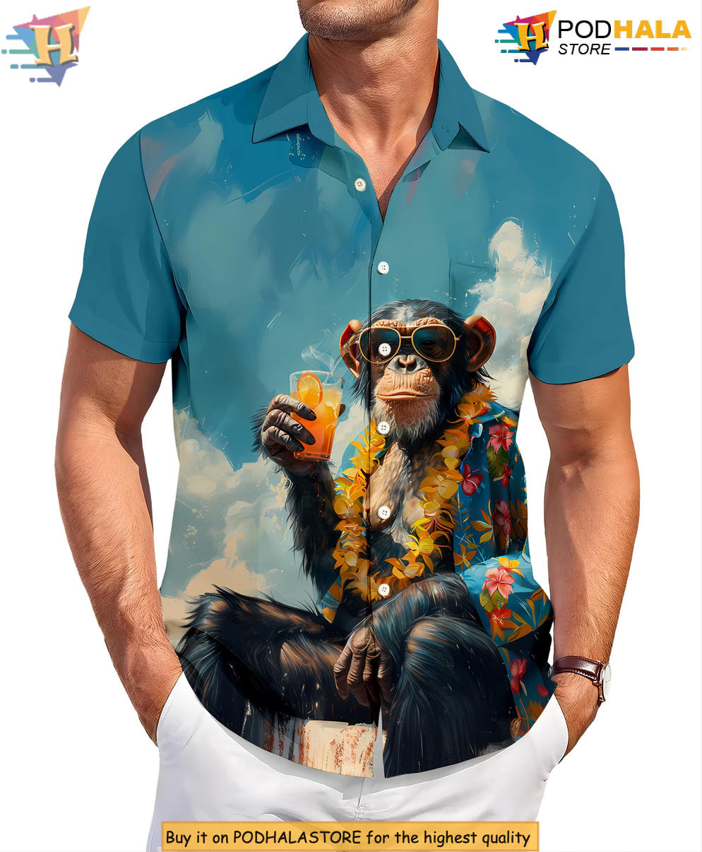 Printed Ape Summer Hawaiian Shirt 2026 Funny Casual Beach BBQ Party Apparel