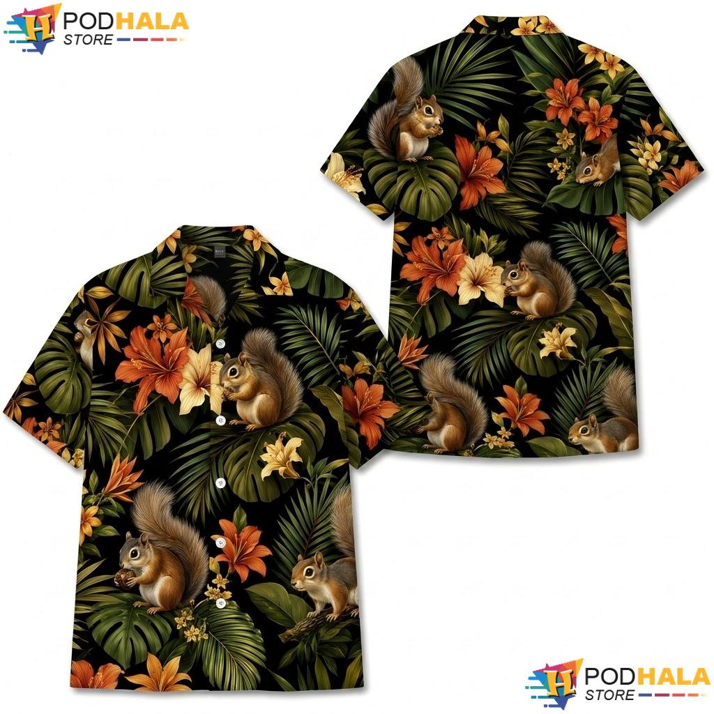 Printed Squirrel Tropical Hawaiian Shirt Vibrant Casual Summer Apparel