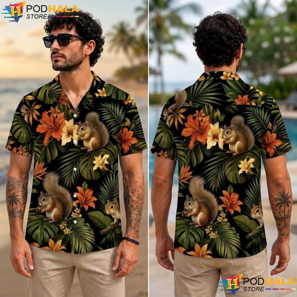 Printed Squirrel Tropical Aloha Shirt Vibrant Casual Summer Apparel Printed Squirrel Tropical Aloha Shirt Vibrant Casual Summer Apparel