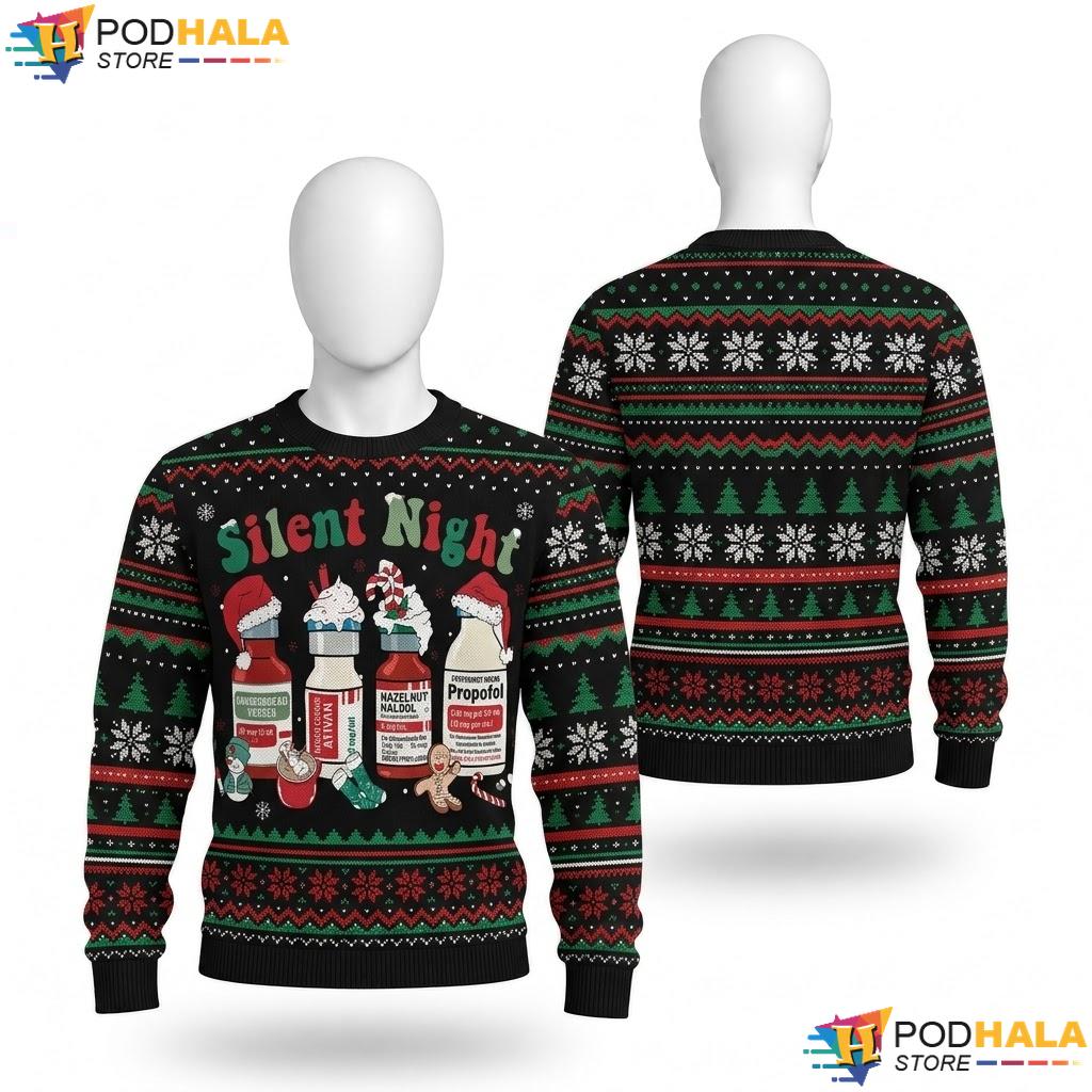 Propofol Silent Night ICU Christmas Sweater Retro Nurse Holiday Top