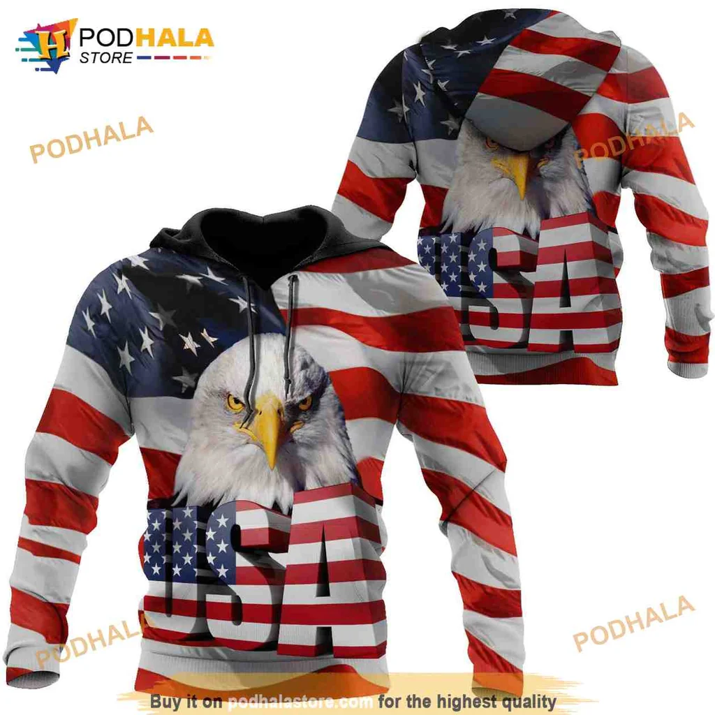 Proud American Eagle 3d Hoodie Sweatshirt Featuring Usa Flag Design