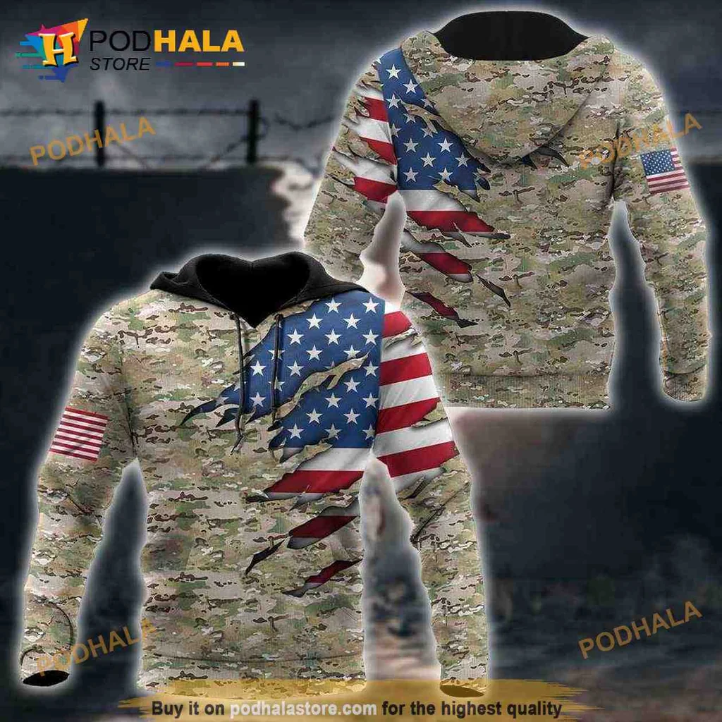 Proud American Flag Camouflage 3d Hoodie For Veterans And Supporters