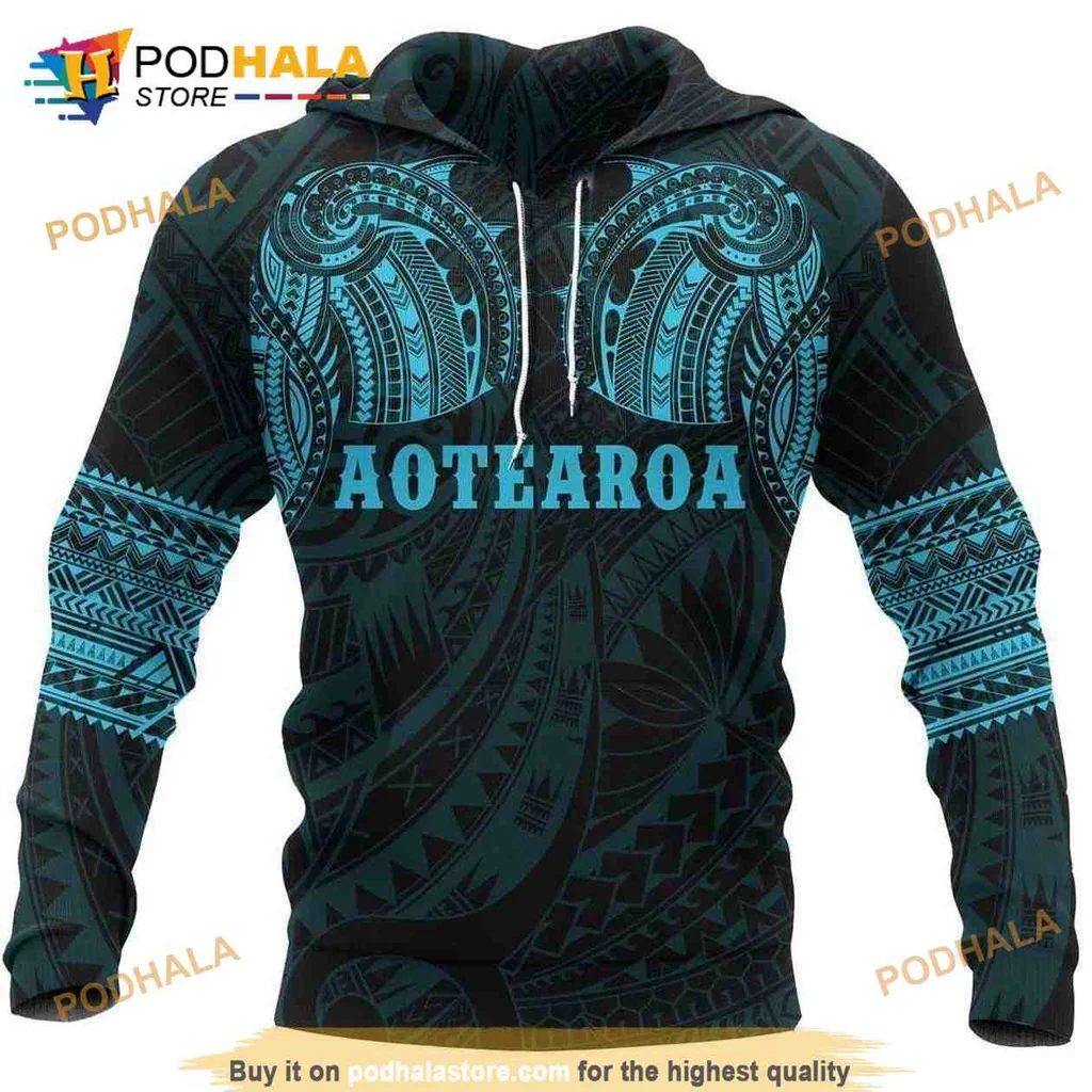 Proud Aotearoa Maori Tattoo 3d Hoodie Featuring Intricate Blue Design