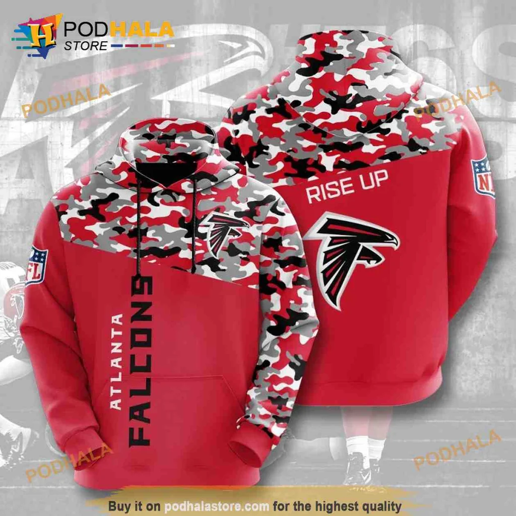 Proud Atlanta Falcons Rise Up 3d Hoodie With Bold Logo And Camouflage Design