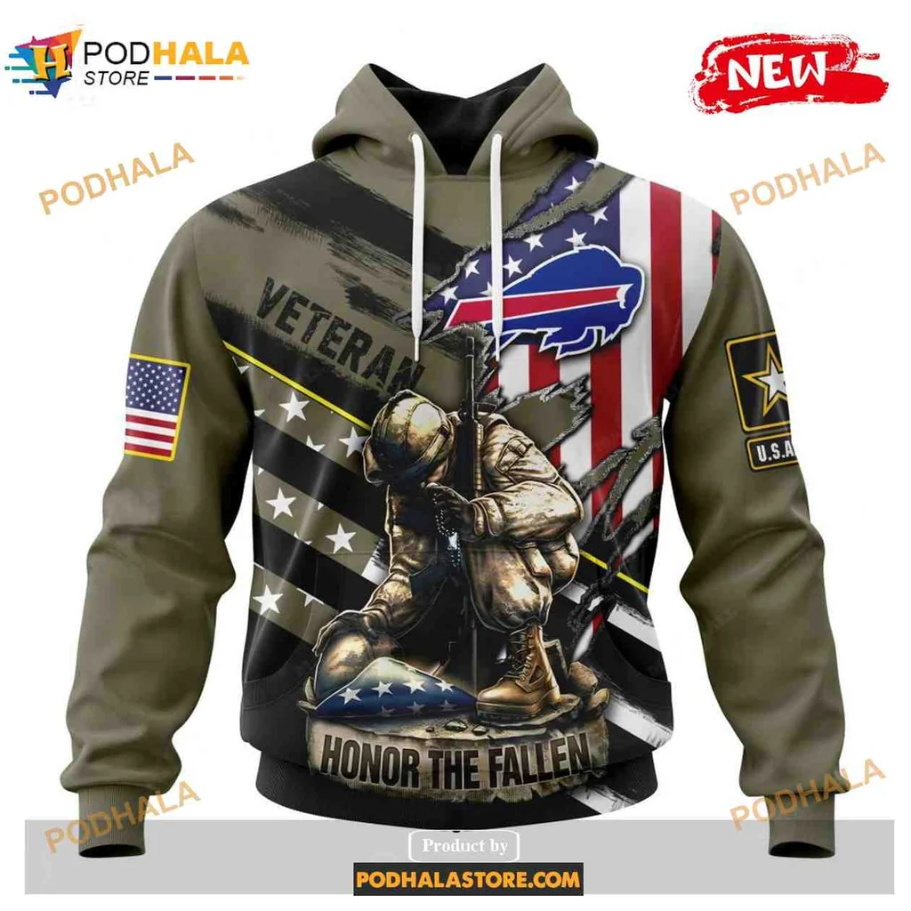 Proud Buffalo Bills Kneeling Soldier 3d Hoodie Honoring Veterans Design