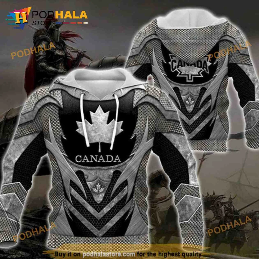 Proud Canada Maple Leaf 3d Hoodie Featuring Bold Armor Design