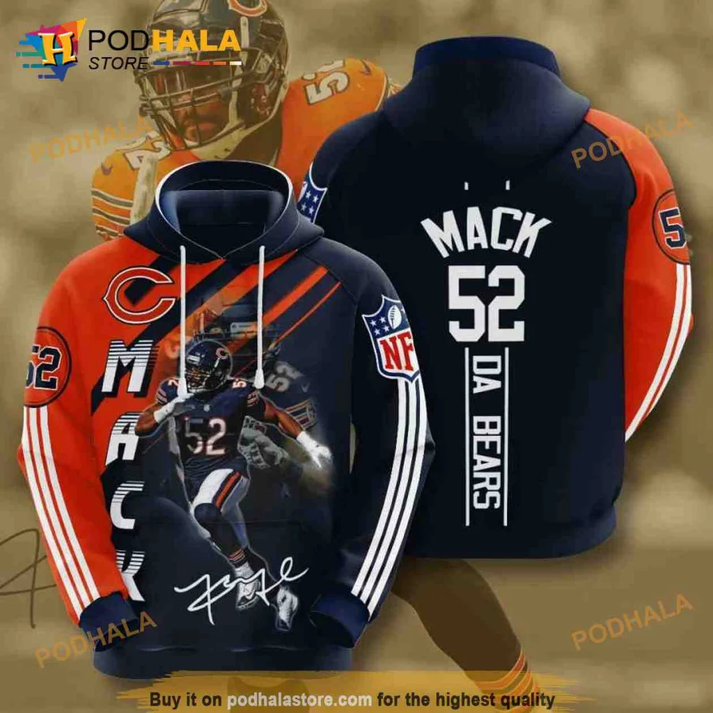 Proud Chicago Bears Khalil Mack 52 3d Hoodie Featuring Bold Athletic Design