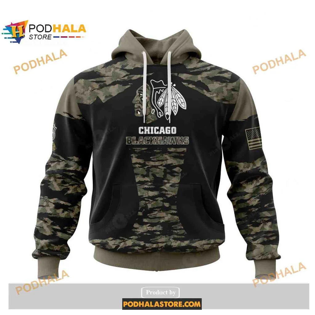 Proud Chicago Blackhawks Military 3d Hoodie With Camouflage And American Flag