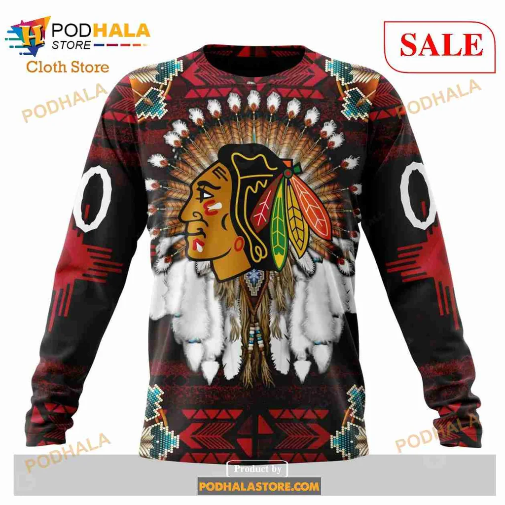 Proud Chicago Blackhawks Native American 3D Print Hoodie With Vibrant Headdress Design Proud Chicago Blackhawks Native American 3D Print Hoodie With Vibrant Headdress Design