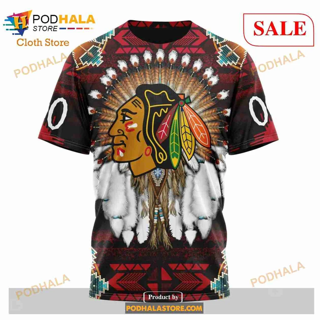 Proud Chicago Blackhawks Native American 3d Hoodie With Vibrant Headdress Design - Product View 6 Proud Chicago Blackhawks Native American 3d Hoodie With Vibrant Headdress Design - Product View 6