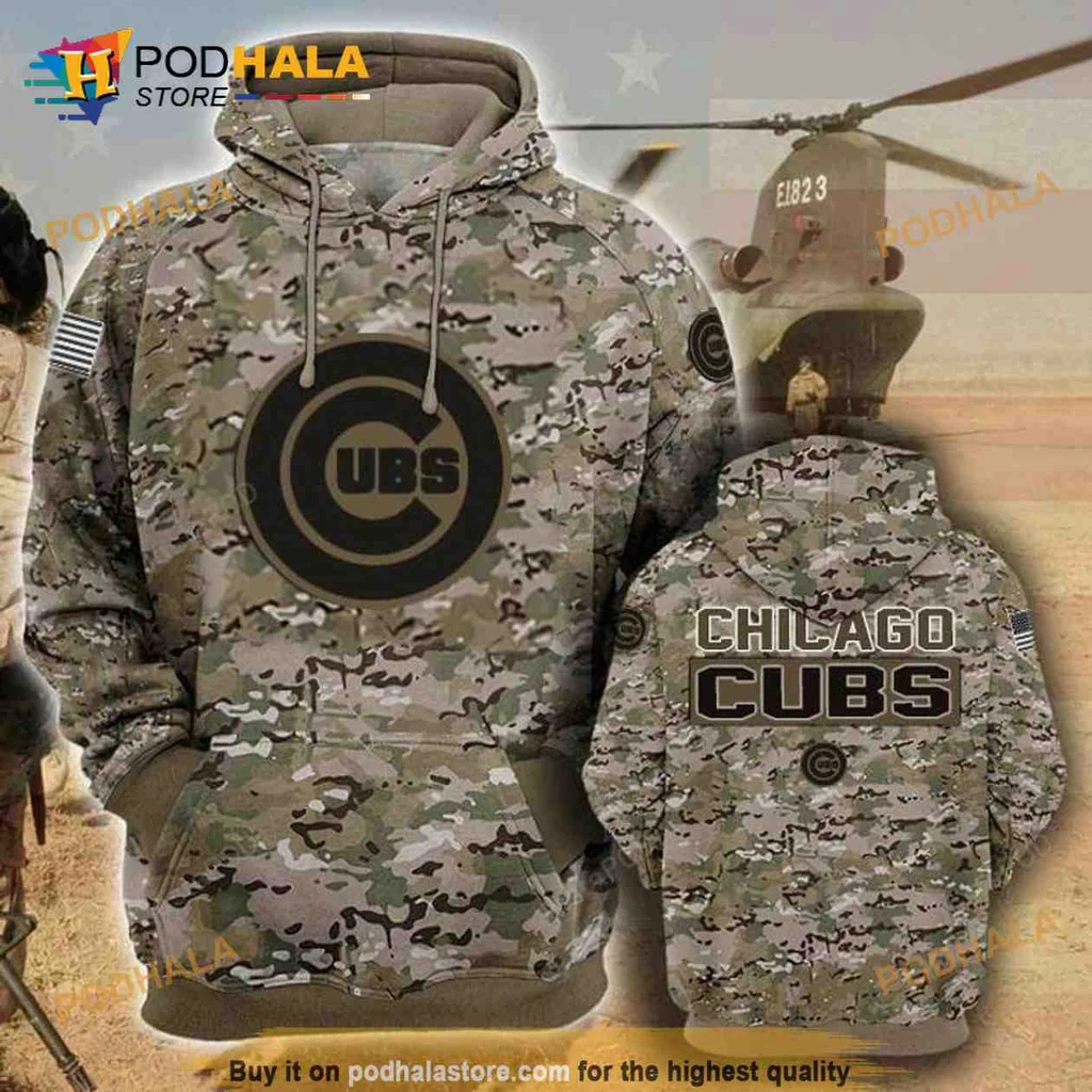 Proud Chicago Cubs Camouflage 3d Hoodie With American Flag Patch