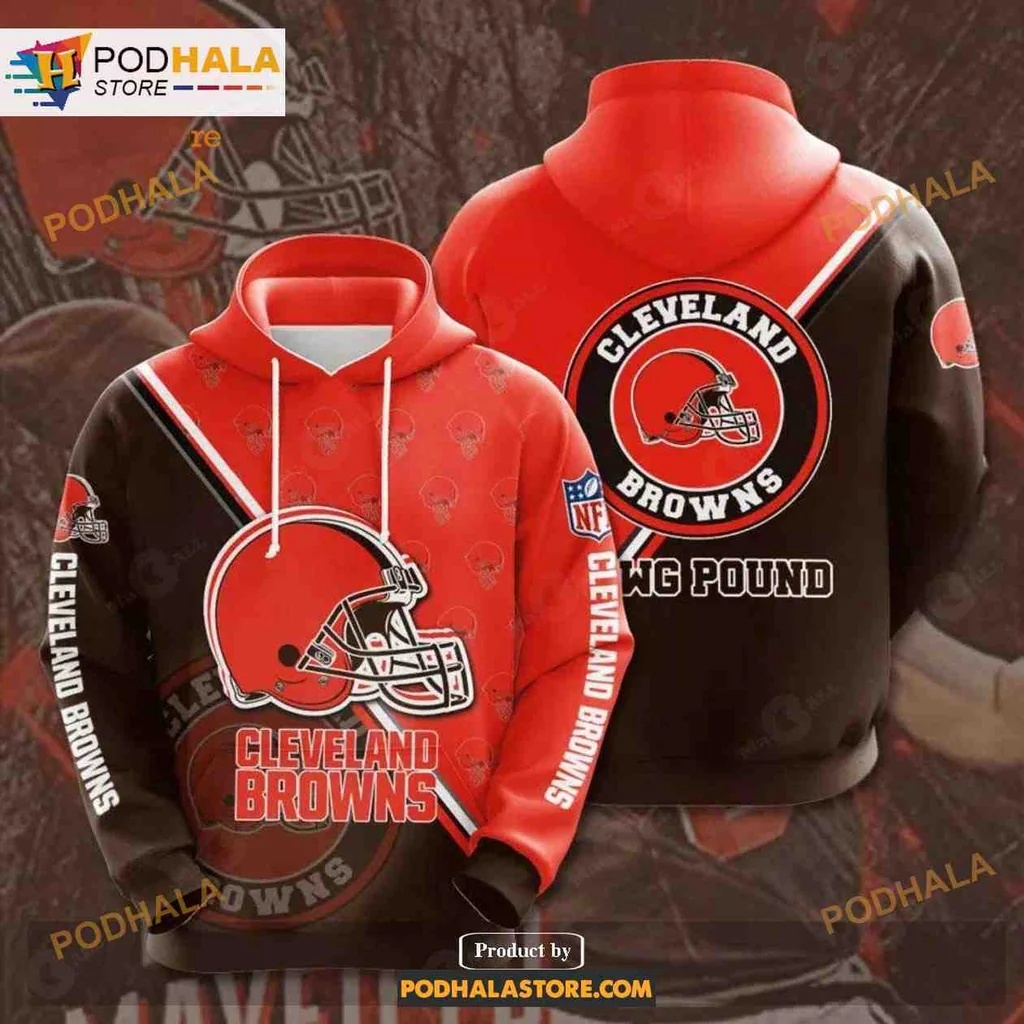 Proud Cleveland Browns 3d Hoodie Featuring Team Logo And Dawg Pound Design