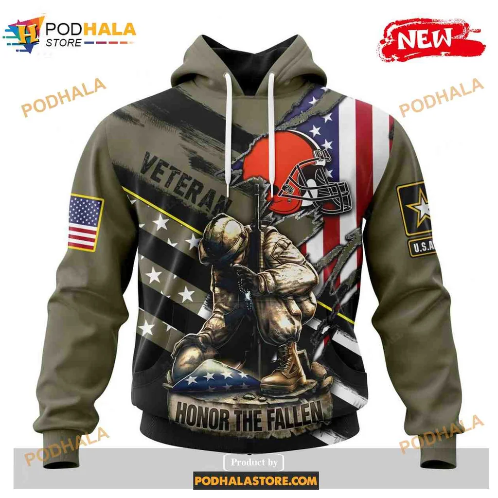 Proud Cleveland Browns Soldier 3d Hoodie Featuring Honor The Fallen Design