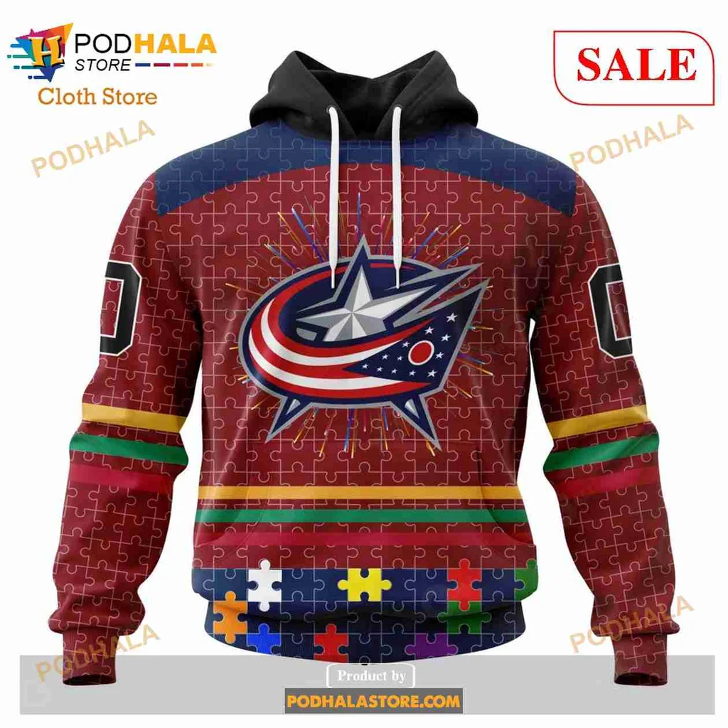 Proud Columbus Blue Jackets Autism Awareness Hoodie With Colorful Design